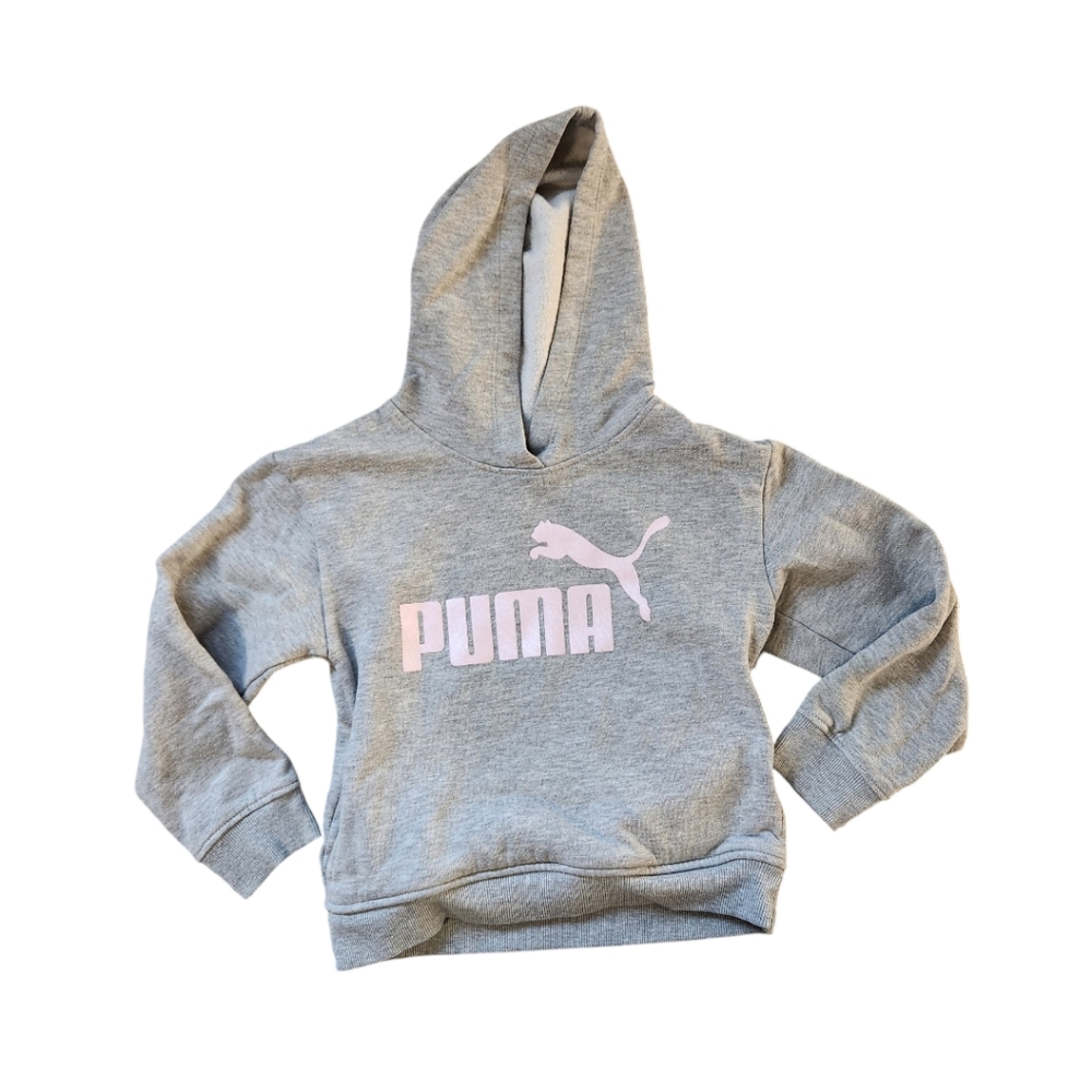 Puma Pink Glitter Logo Girl Hoodie Grey 6x